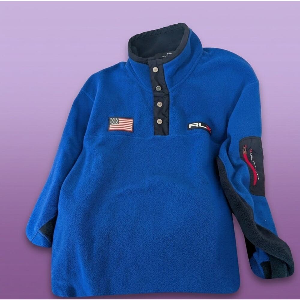 RLX Ralph Lauren Men’s XXL Blue USA Flag Snap Technical Fleece